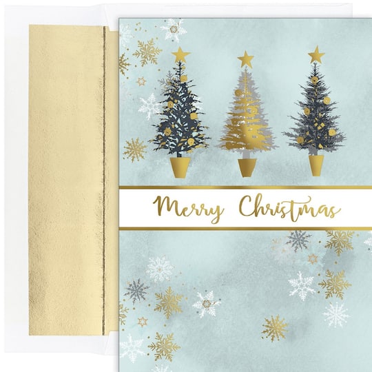 JAM Paper 5&#x22; x 7&#x22; Christmas Tree Trio Cards &#x26; Matching Envelopes Set, 18ct.